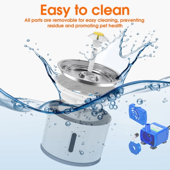 Qunler Cat Water Fountain, 80oz Automatic Pet Drinking Fountain with Stainless Steel Bowl, Ultra-Quiet Circulating Filter System with LED Light for Cats