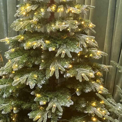 7 FT Pre-Lit PE Christmas Tree ,350 Lights and PE Branch 1249 Tips, Hinged Artificial Holiday Xmas Christmas Decoration, Metal Base Stand, Green