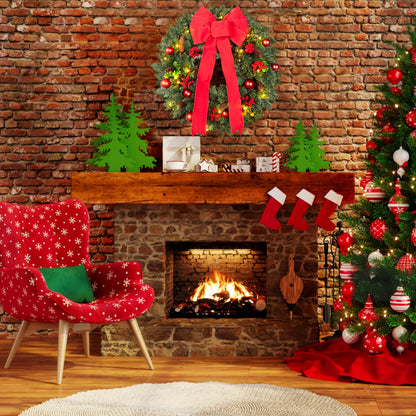 Christmas Wreaths for Front Door, 24 inch Pre-Lit Christmas Wreath with Lights and Timer, Battery Operated, Red Bow, Pine Cone, Golden & Red Berry, Balls Ornaments