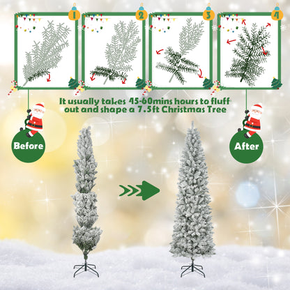 7.5FT Pre-Lit Pencil Christmas Tree, 250 Lights 1000 Tips Artificial Xmas Tree