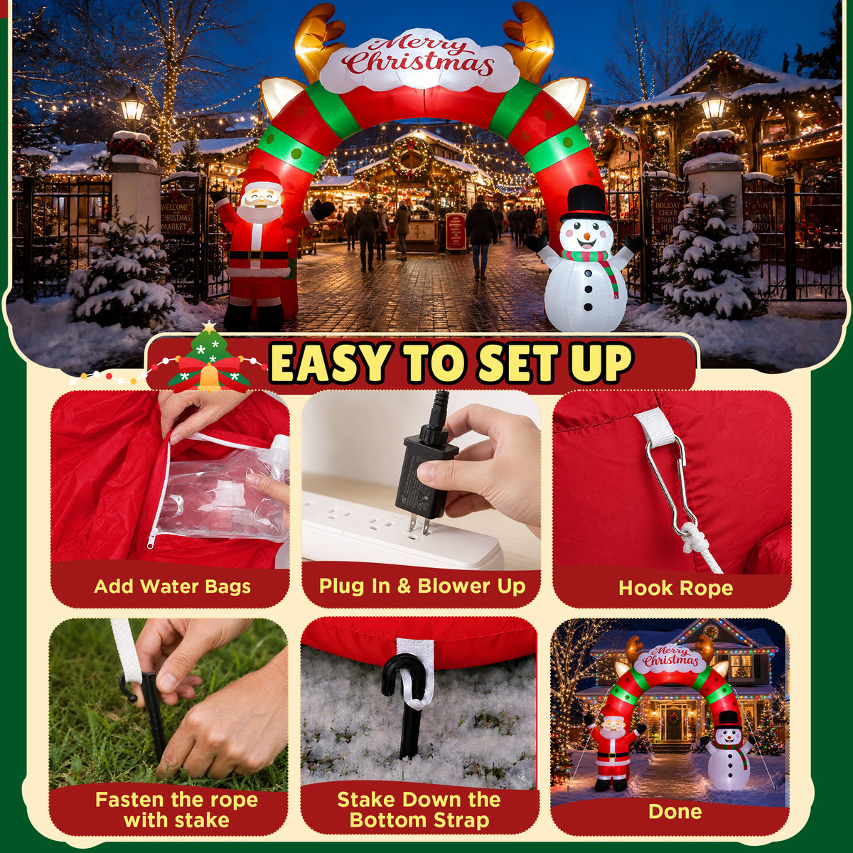 12 FT Long Christmas Inflatable Archway with Santa, Snowman and LED Lights for Outdoor Christmas Yard Decoration