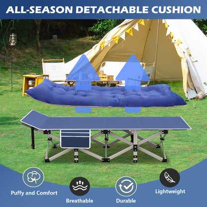 Qunler Folding Camping Cot for Adults, 75"* 28" Portable Guest Bed with 4 Inch Double-Sided Velvet Mattress, 600lbs Loading Sleeping Cot with Carry Bags for Hiking Home Office and Vacation, Blue