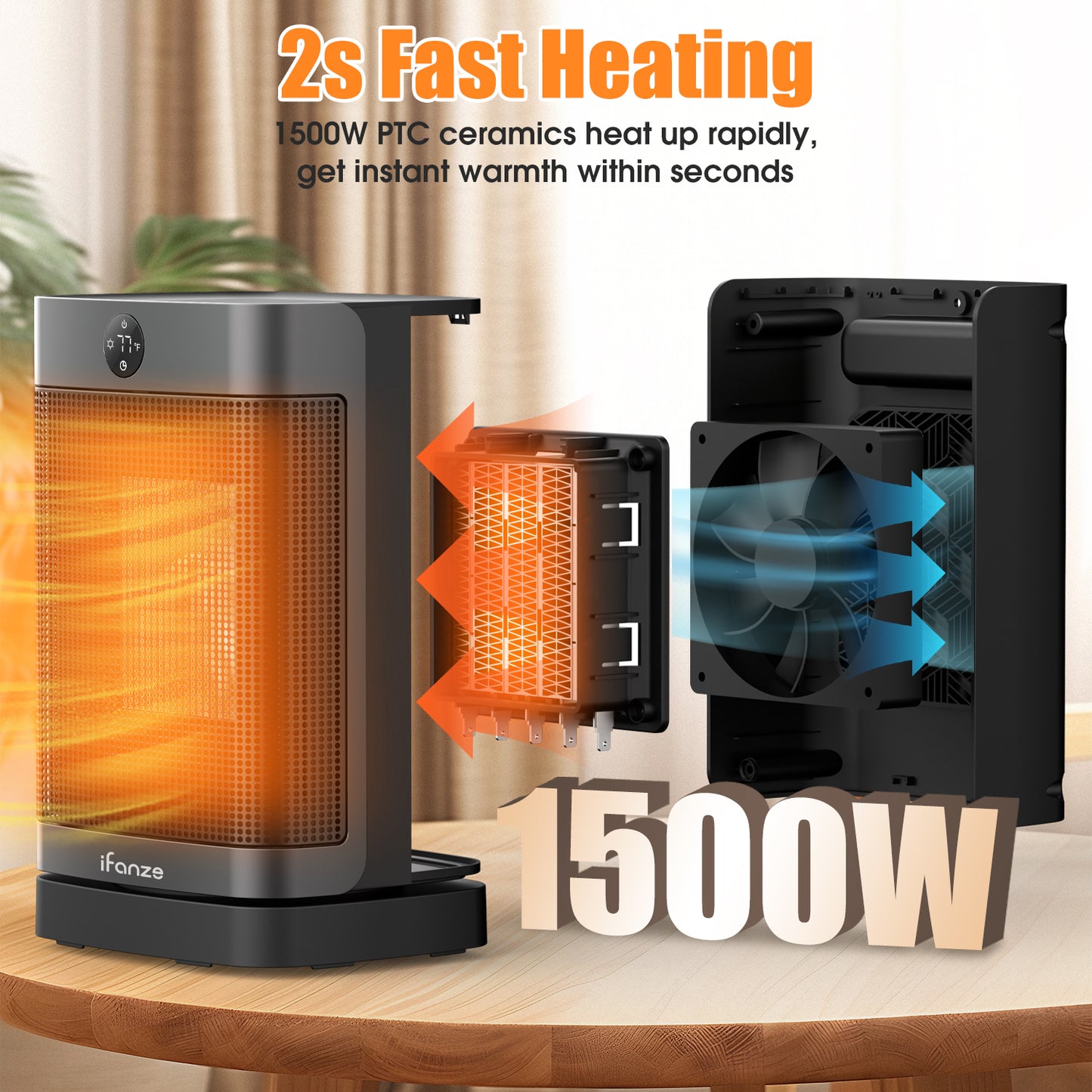 Space Heater Indoor Use, 1000W Electric Portable Heater with Thermostat, Remote, Timer, Overheat & Tip-Over Protection, Electric Heater for Large Room Office Bedroom