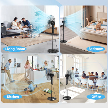 Qunler 18" Oscillating 3-Speed Pedestal Fan with Remote and Timer, Adjustable Quiet Stand Up Fan for Home and Bedroom, Black