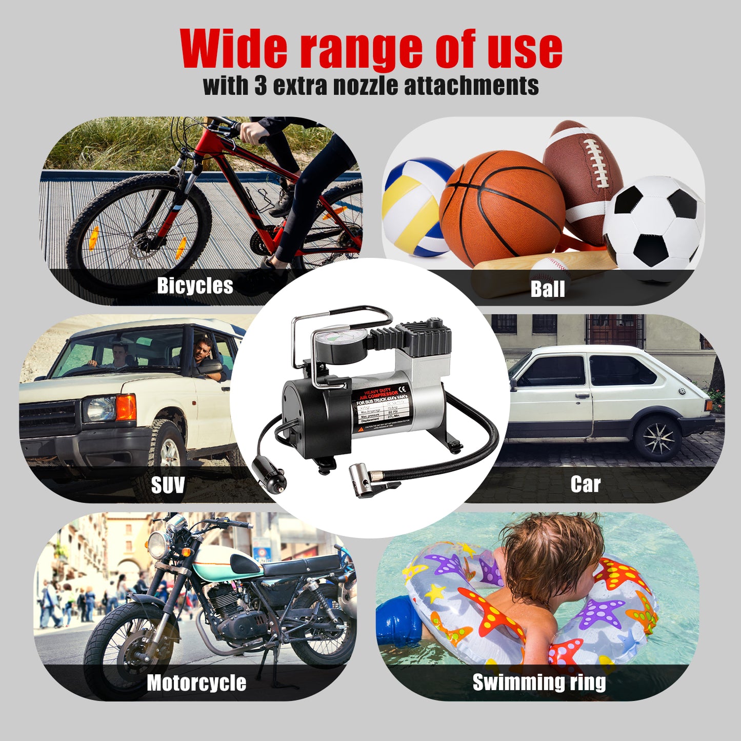 iFanze Tire Inflator Portable Air Compressor Pump DC 12V Tire Inflator for Car, Air Pumps with Mechanical Pressure Gauge for Car, Bicycle, Motorcycle, Basketball