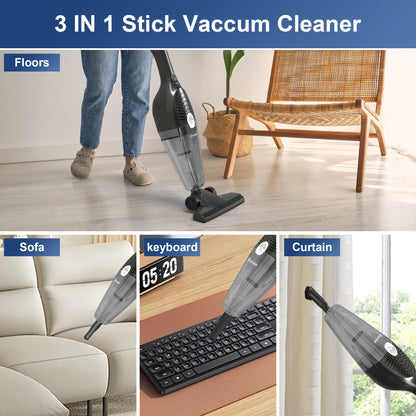 Qunler 25Kpa Corded Stick Vacuum Cleaner with Powerful Suction, 3-in-1 Lightweight Handheld Vacuum Cleaner for Home Carpet Pet Hair, Black Grey, BR602