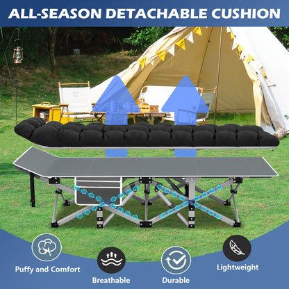 XXXL Folding Camping Cots for Adults, Oversized 83"* 32" Portable Guest Bed with 4 Inch Double-Sided Mattress, 800lbs Loading Sleeping Cot with Carry Bags for Hiking Home Office, Black