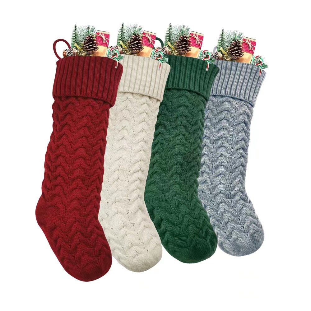 Melliful 18" Large Christmas Stockings, 4 Pack Christmas Hanging Sock Decorations, Plush Knitted Stockings for Family Holiday Christmas Tree Fireplace Decorations
