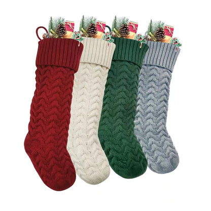 Melliful 18" Large Christmas Stockings, 4 Pack Christmas Hanging Sock Decorations, Plush Knitted Stockings for Family Holiday Christmas Tree Fireplace Decorations