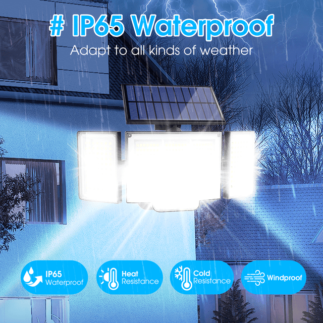 Solar Outdoor Lights, 3000LM 348 LED Motion Sensor Security Lights with Remote, Bright 3 Heads Solar Powered Flood Wall Lights, IP65 Waterproof Lights for Outside,Yard,Garage,Patio,2Pack