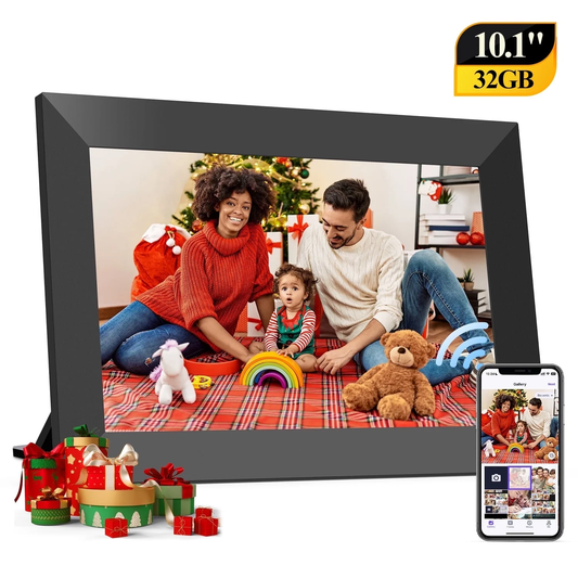 10.1 inch Wifi Digital Picture Frame, 32GB Posrue Smart Digital Photo Frame with Wifi Share Photo Video via App, Mico SD, Wall-Mountable, Auto-Rotate, Christmas Gift