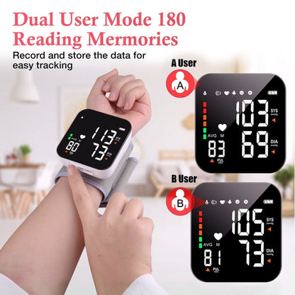 Qunler Rechargeable Wrist Blood Pressure Monitor, Portable Automatic BP Machine with Voice Broadcast and Large LCD Display, White