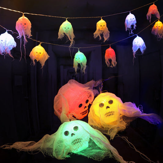 8.5ft Halloween Skull String Light, Halloween Decoration String Lights, 10 LED Colorful Skeleton Skull Lights for Window Porch Bar Indoor Outdoor House Yard Garden Halloween Party Decoration