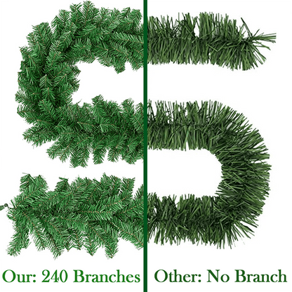 Melliful 9ft Christmas Garland, Xmas Decorations DIY Non-Lit Pine Artificial Garland with 240 Tips for Outdoor Indoor Door Stairs Fireplace Mantel Front Porch ,Green