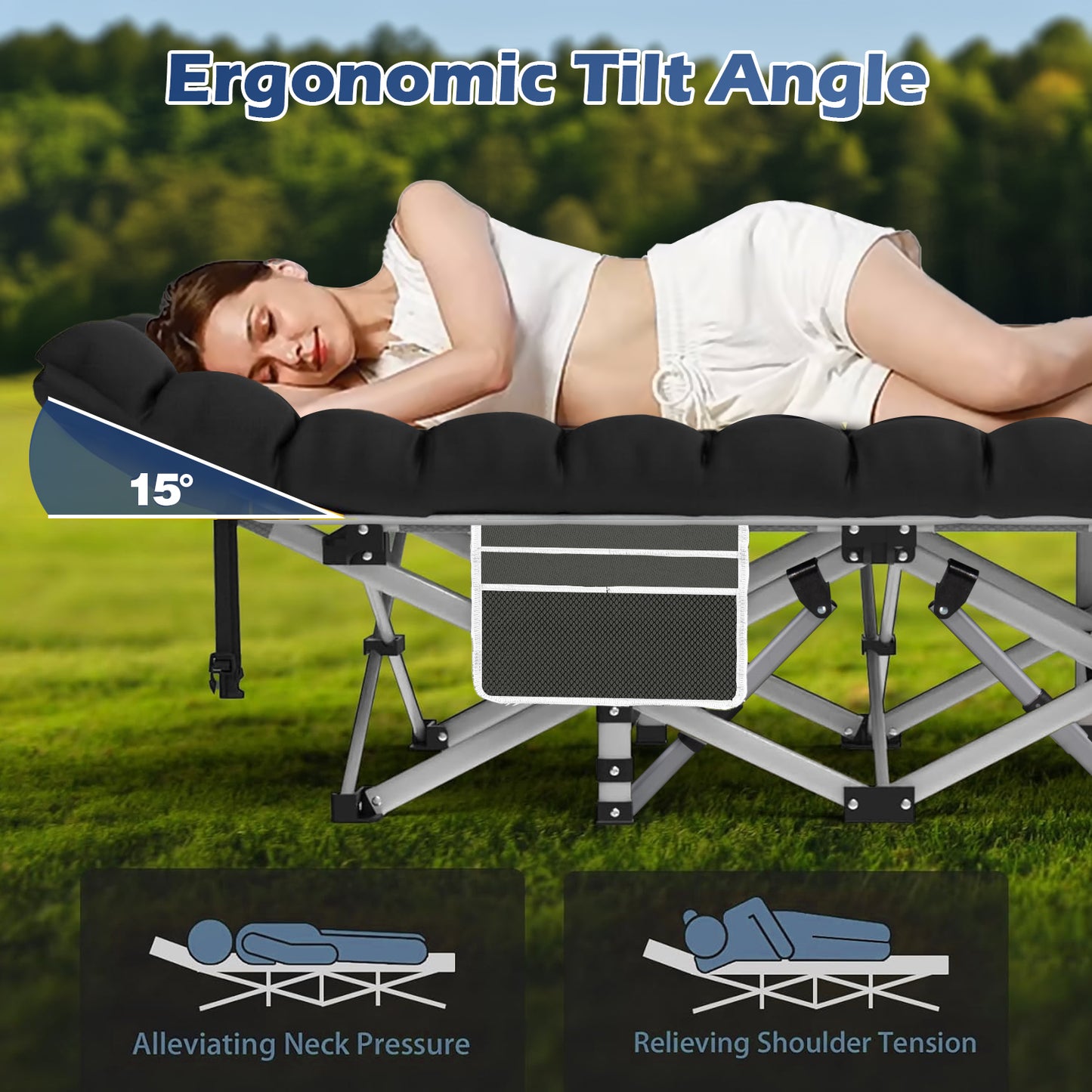 XXXL Folding Camping Cots for Adults, Oversized 83"* 32" Portable Guest Bed with 4 Inch Double-Sided Mattress, 800lbs Loading Sleeping Cot with Carry Bags for Hiking Home Office, Black