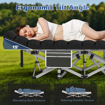 XXXL Folding Camping Cots for Adults, Oversized 83"* 32" Portable Guest Bed with 4 Inch Double-Sided Mattress, 800lbs Loading Sleeping Cot with Carry Bags for Hiking Home Office, Black