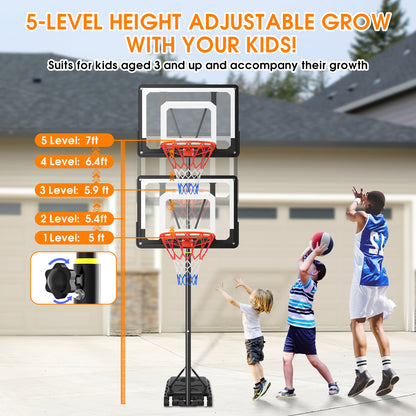 Qunler Basketball Hoop with 5-8ft Adjustable Height for Kids Teenagers Youth Junior, 33'' Portable Basketball Hoop with Stand & Backboard Wheels for Basketball Goals Indoor Outdoor Play