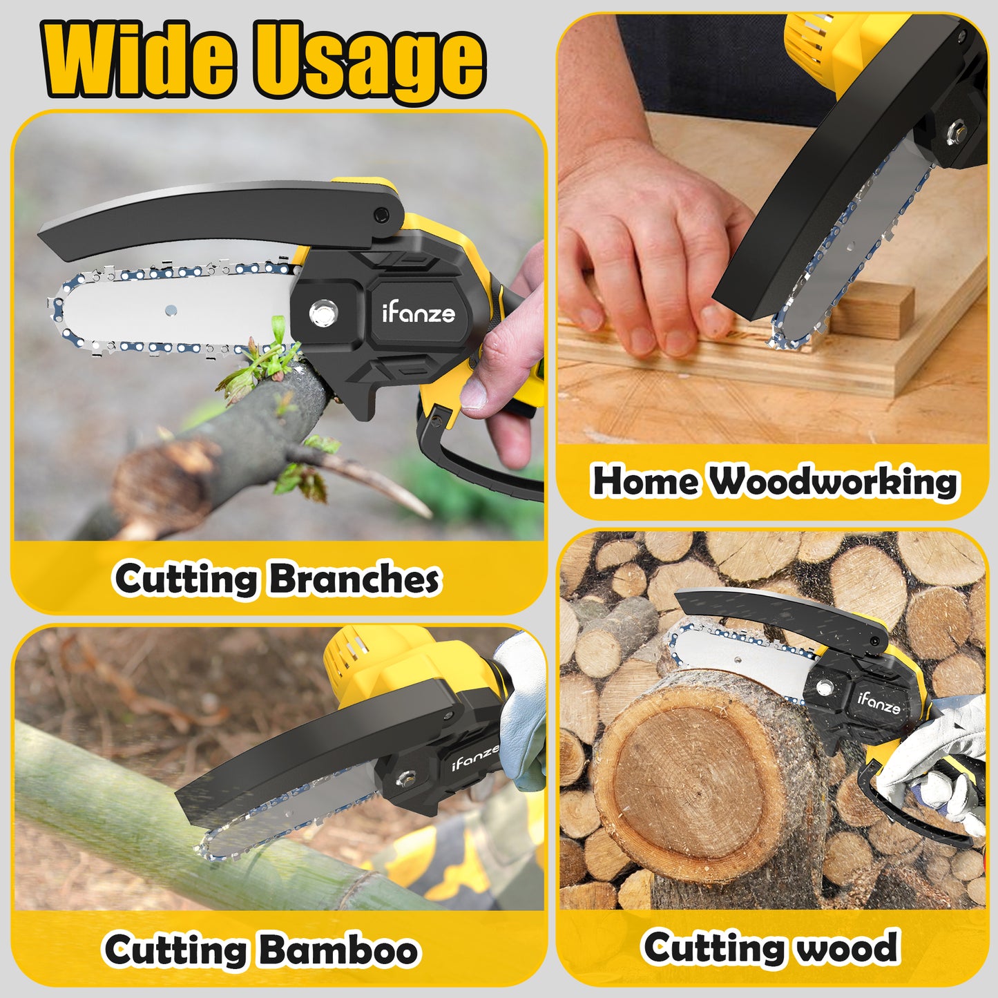 4 inch Mini Chainsaw with 2 Battery, Portable Cordless Lightweight Handled Chain Saws for Wood Cutting Tree Trimming - Black