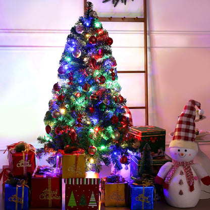 Qunler Pre-Lit Christmas Tree, 4ft Artificial Green Xmas Tree with Multi-colored 150 LED Lights & Metal Stand, 360 Lifelike Branch Tips
