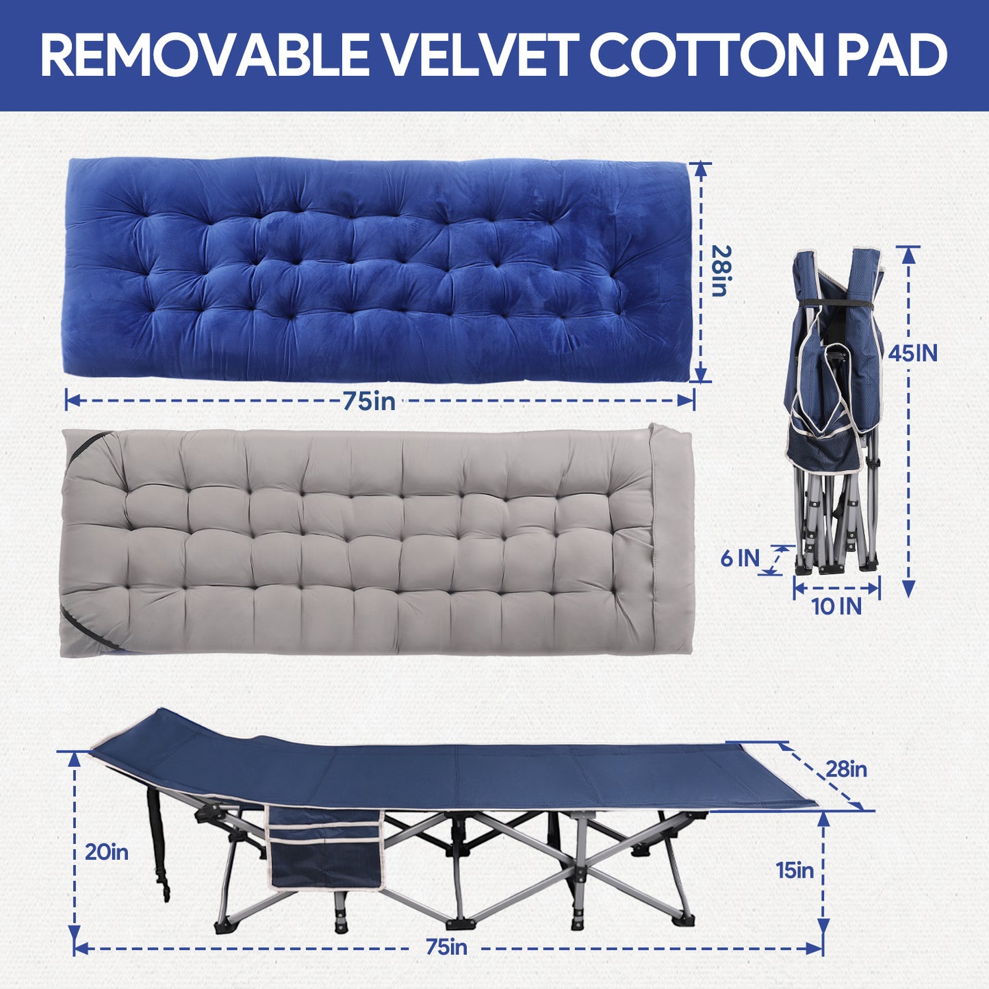 Folding Camping Cot for Adults, 75"* 28"