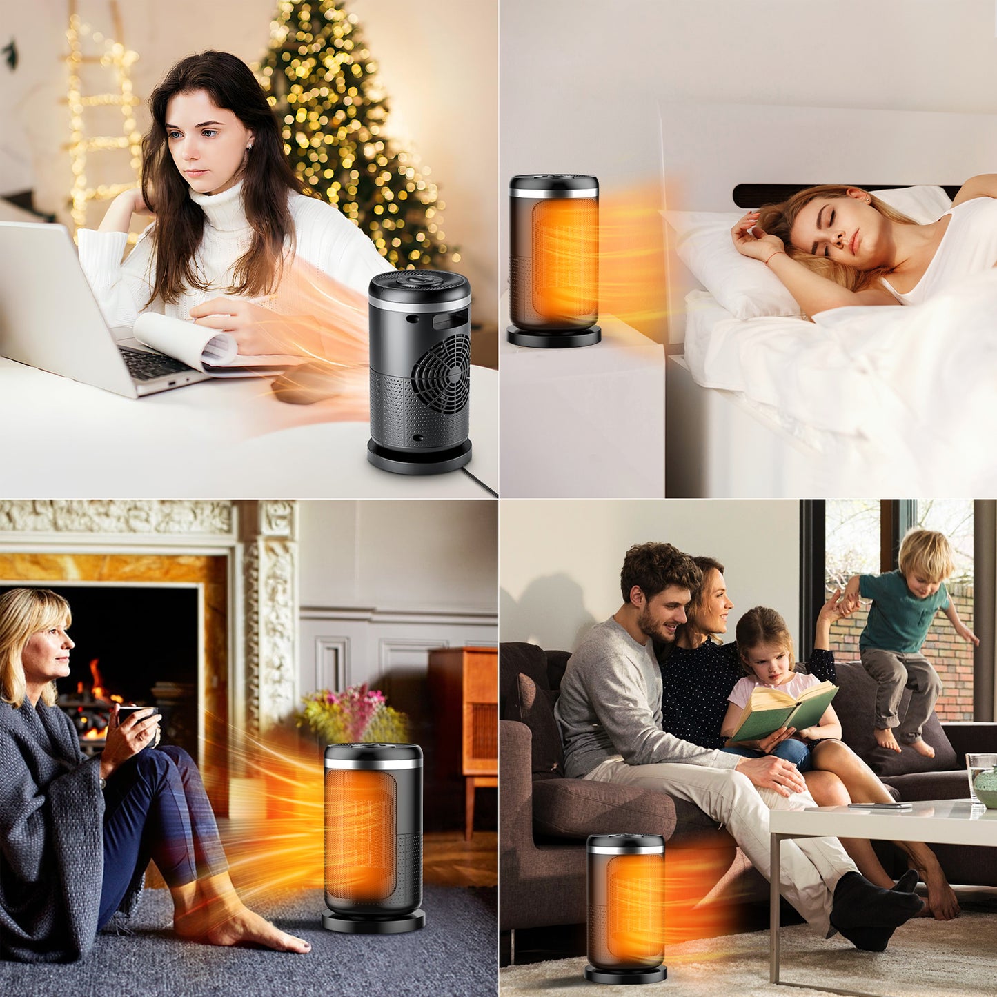 1500W Portable Electric Space Heater, Ceramic Heater with Thermostat, 90°Oscillation, Safe and Quiet for Office Room Desk Indoor Use, Black