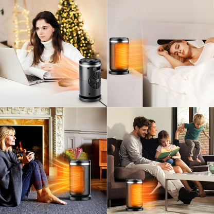 1500W Portable Electric Space Heater, Ceramic Heater with Thermostat, 90°Oscillation, Safe and Quiet for Office Room Desk Indoor Use, Black
