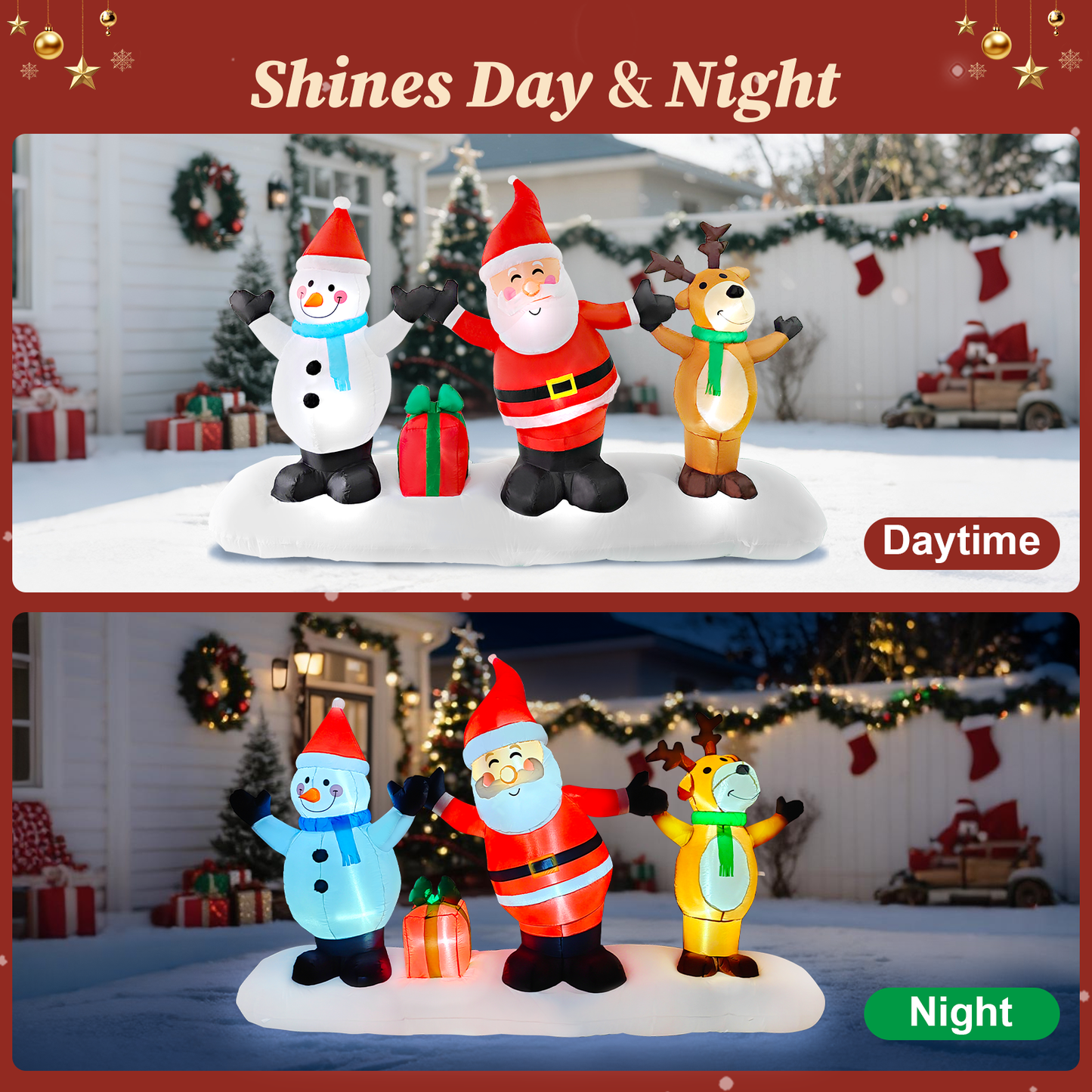 Qunler 9FT Long Santa Claus Snowman & Reindeer Group Christmas Inflatables Outdoor Decorations, Blow Up Yard Decorations with Built-in LED Lights