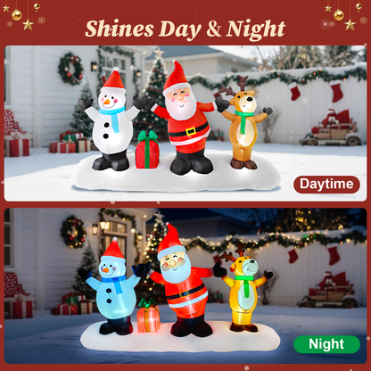 Qunler 9FT Long Santa Claus Snowman & Reindeer Group Christmas Inflatables Outdoor Decorations, Blow Up Yard Decorations with Built-in LED Lights