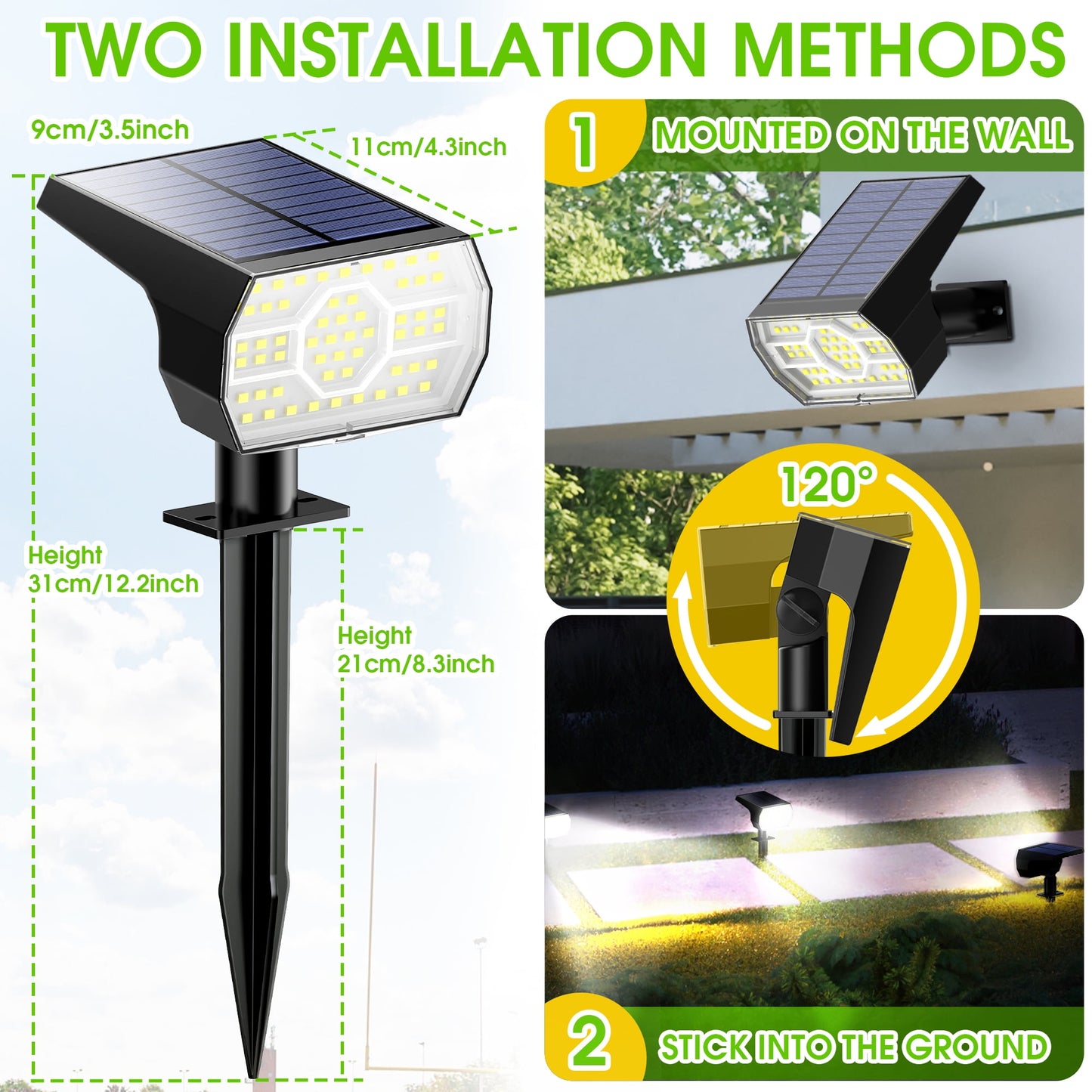 iFanze Solar Lights Outdoor Waterproof IP68, 56LED Solar Landscape Lawn Spotlights for Garden Patio Yard Pathway Lighting, 4 Pack(Cool White)