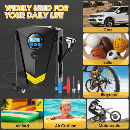 Tire Inflator, Portable Air Compressor for Car, Auto Air Pump with LED Light 12V DC, 150PSI Tire Pump Electric Air Pump for Car, Bicycle, Motorcycle,Bikes,Balls,Balloons, Black