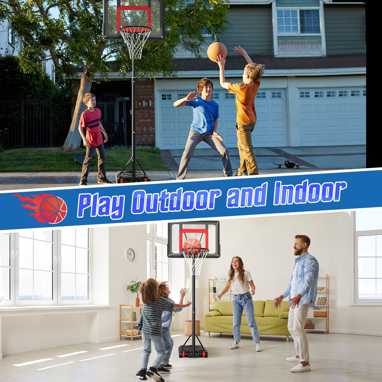 Basketball Hoop Outdoor for Kids, 5-7Ft Height Adjustable Portable Basketball Hoop Goal System