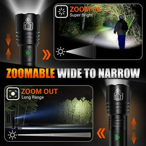 2 Pack 20000 Lumens Compact LED Flashlights, USB Rechargeable Mini Ultra Bright Tactical Zoomable Flashlight for Hiking Camping Outdoor Emergency, Included Battery