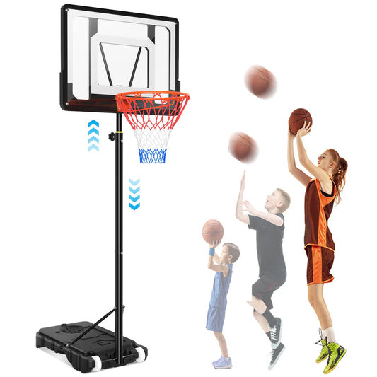 Qunler 5FT-7FT Adjustable Height Basketball Hoop Portable, Basketball Stand System for Youth Kids Teenagers, Indoor Outdoor with 32" Width PVC Backboard 2 Nets Wheels