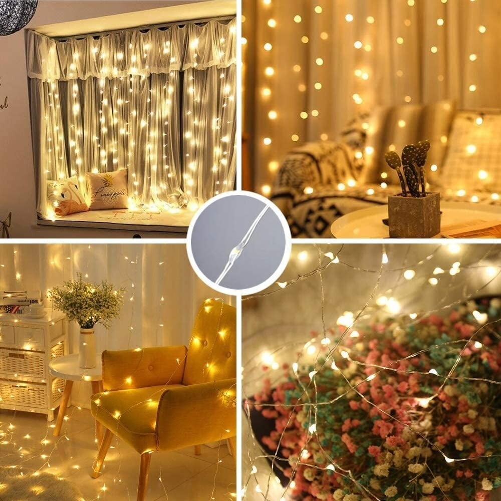 4 Packs 9.9 x 9.9ft Window Curtain String Lights, 8 Modes Fairy Lights USB Remote Control Lights for Christmas Bedroom Party Wedding Home Garden Wall Decorations