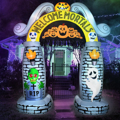 iFanze 10ft Halloween Inflatable Archway Decor, Pumpkins Arch with Ghost Skulls and Zombies for Outdoor Yard Lawn Garden Blow Up Party Decorations, Led Lights Built-In