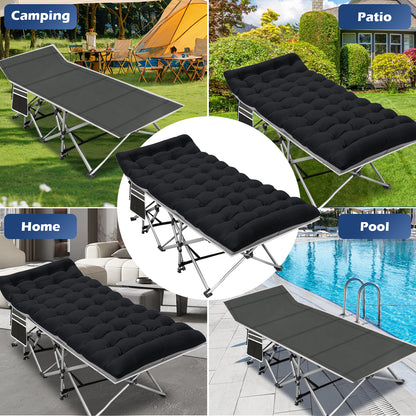 XXXL Folding Camping Cots for Adults, Oversized 83"* 32" Portable Guest Bed with 4 Inch Double-Sided Mattress, 800lbs Loading Sleeping Cot with Carry Bags for Hiking Home Office, Black