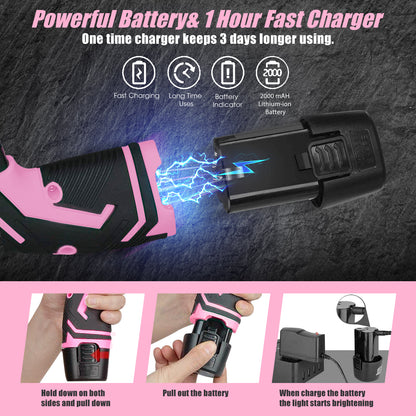 12V Cordless Drill, 2 Variable Speed Electric Power Screw Gun Set with 32 Accessories Multi-function Household Rechargeable Hand Cordless Screwdriver