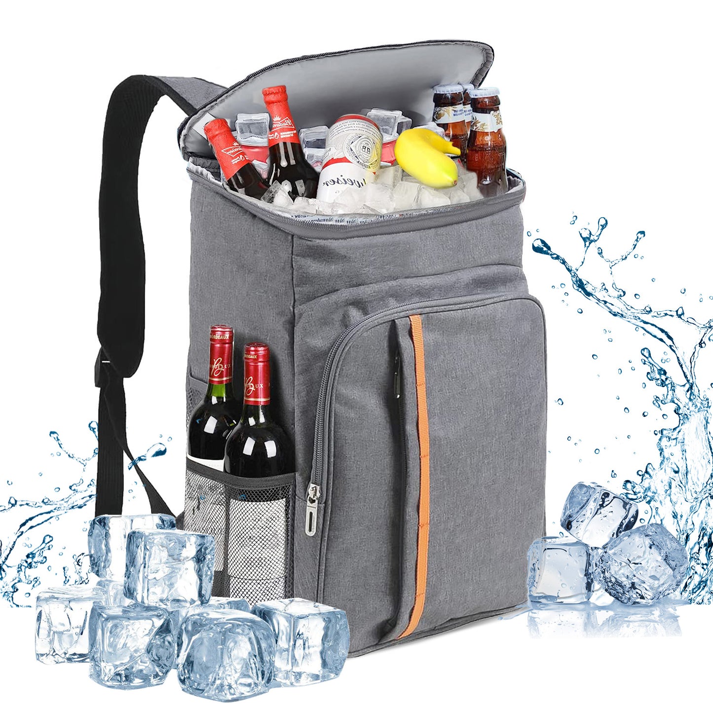 Qunler 30 Can Cooler Backpack, Soft Sided Cooler Bag, Insulated Leak Proof Waterproof Cooler Bag, Portable Lightweight Lunch Cooler Bag for Travel Beach Camping Office, Gray