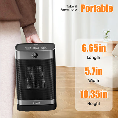 Space Heater Indoor Use, 1000W Electric Portable Heater with Thermostat, Remote, Timer, Overheat & Tip-Over Protection, Electric Heater for Large Room Office Bedroom