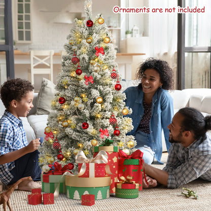 Qunler 4FT Pre-Lit Flocked Christmas Tree with 360 Branch Tips, Snow Artificial Xmas Tree with 120 LED Lights for Holiday, Outdoor, Indoor, Home
