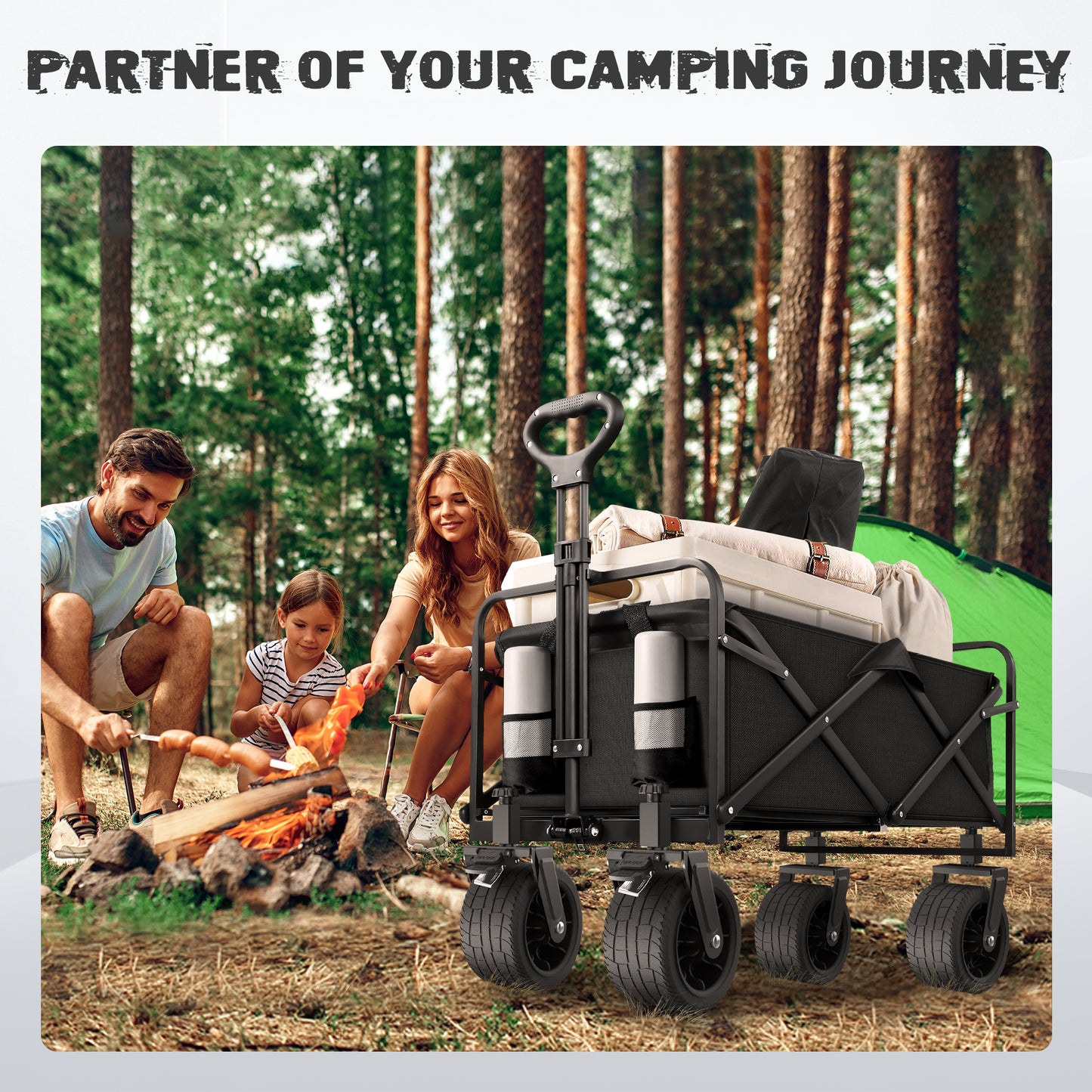 Qunler Large Collapsible Folding Wagon, 560 lbs Heavy Duty Big Bucket Utility Garden Cart with Oversized Tank Wheels for Sports, Shopping, Camping Kids, Black