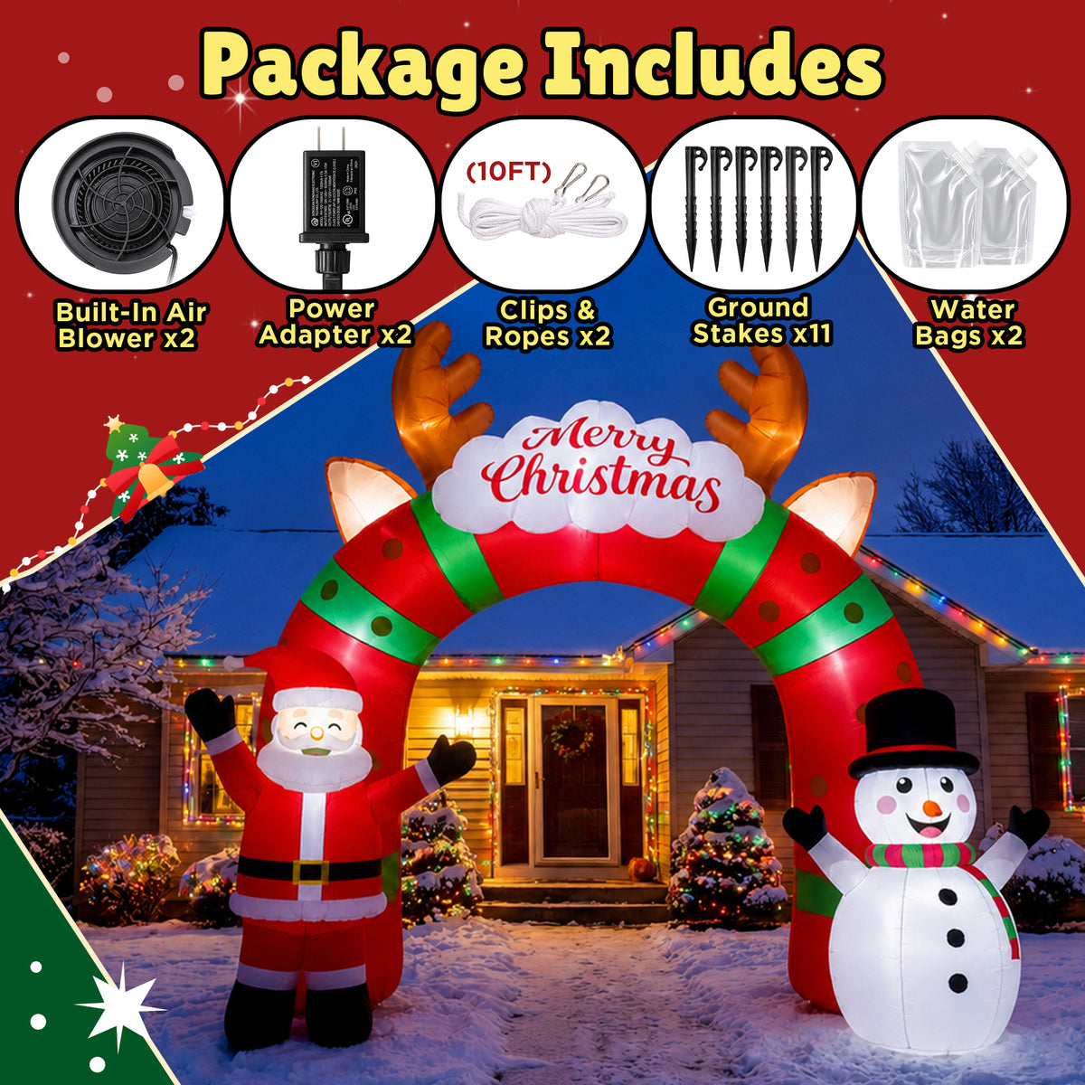 12 FT Long Christmas Inflatable Archway with Santa, Snowman and LED Lights for Outdoor Christmas Yard Decoration
