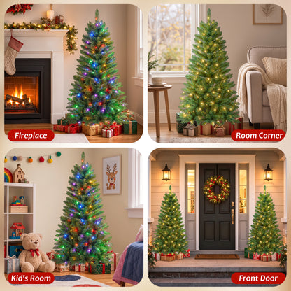 Pre-Lit Christmas Tree, 4ft Artificial Green Christmas Tree with 150 Warm White & Multicolor 10 Modes LED Lights, 360 Lifelike Branch Tips, Metal Stand