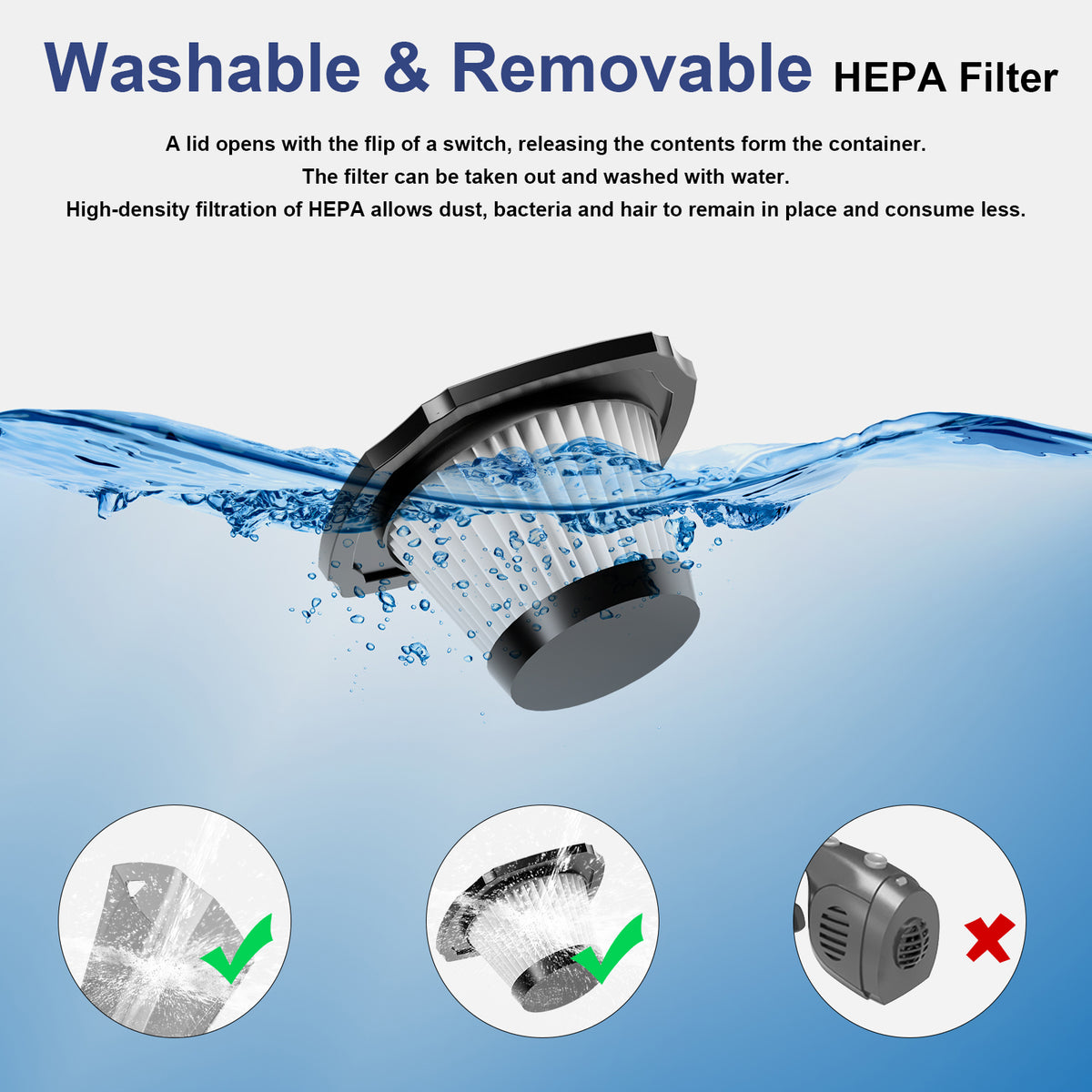 Qunler Handheld Vacuum Cordless, 7.5KPA Powerful Multi Stage Suction Portable Car Vacuum Cleaner, Quick Charge Handheld Vacuum with Washable HEPA Filter for Car