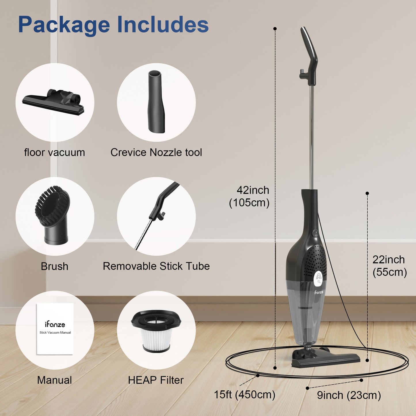 Qunler 25Kpa Corded Stick Vacuum Cleaner with Powerful Suction, 3-in-1 Lightweight Handheld Vacuum Cleaner for Home Carpet Pet Hair, Black Grey, BR602