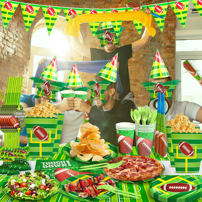 Football Themed Party Supplies Tableware Kit 16 Sets, Super Bowl Decorations for Touchdown Game Day Birthday Themed Party, Serve 10