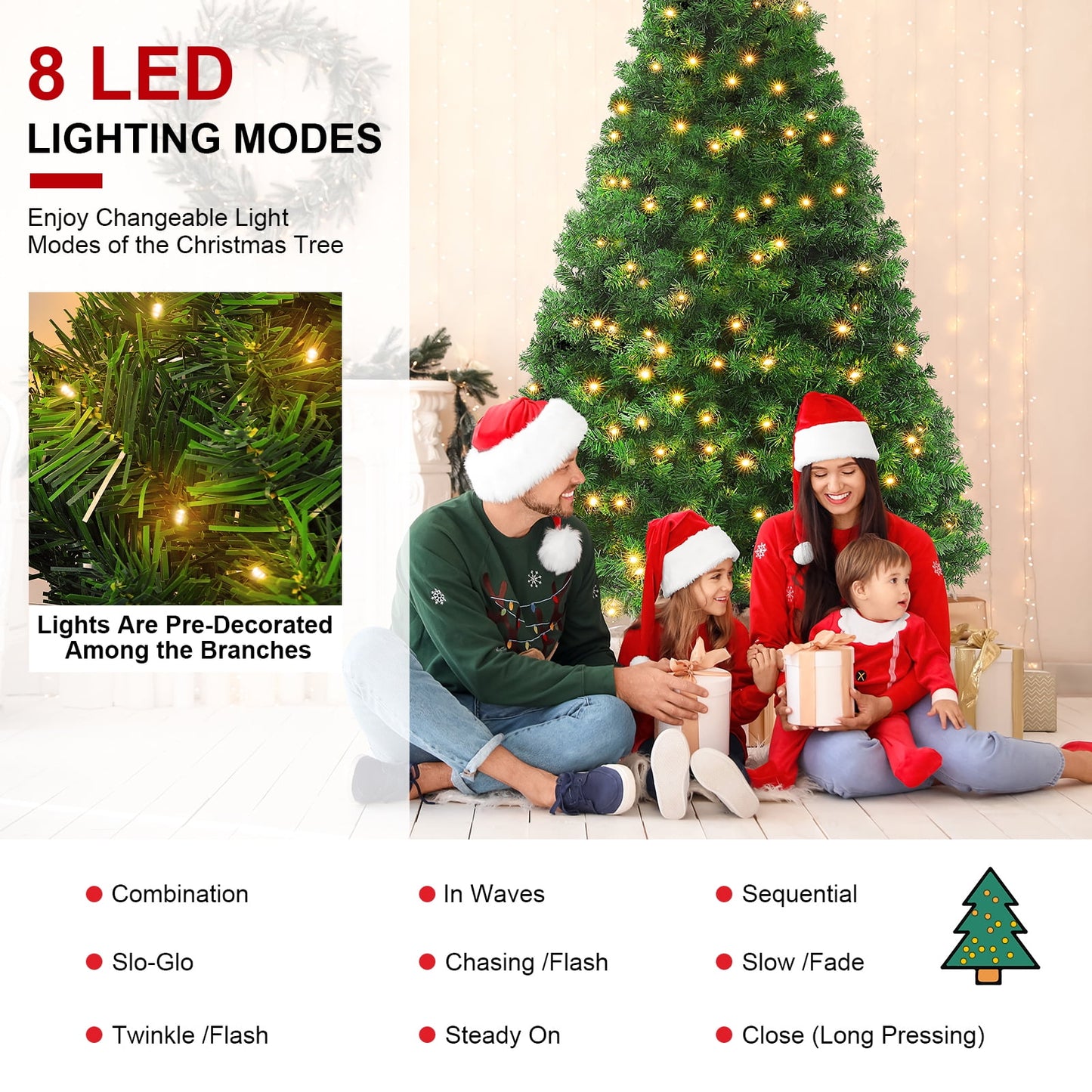 Melliful 6 ft Pre-Lit Chirstmas Tree with LED Lights & Stand
