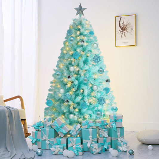 7.5FT Prelit Christmas Tree, Full Xmas Pine Tree with 1200 Branch Tips 400 Warm Light for Holiday Indoor Outdoor Decoration, Blue