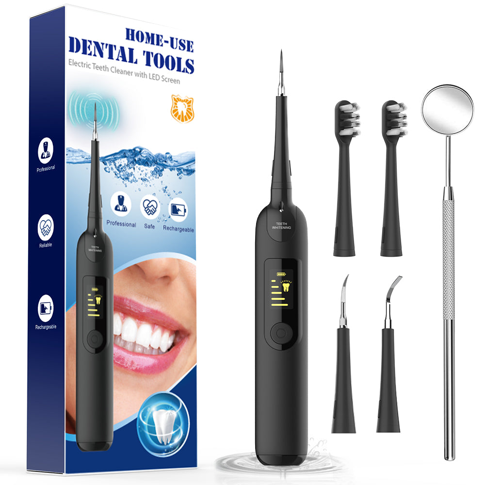 IFANZE Dental Calculus Remover, Electric Tartar Scraper for Teeth Calculus High Frequency Vibration Teeth Cleaner Stain Cleaning Tools with 5 Modes/LED/Replacement Head (Black)
