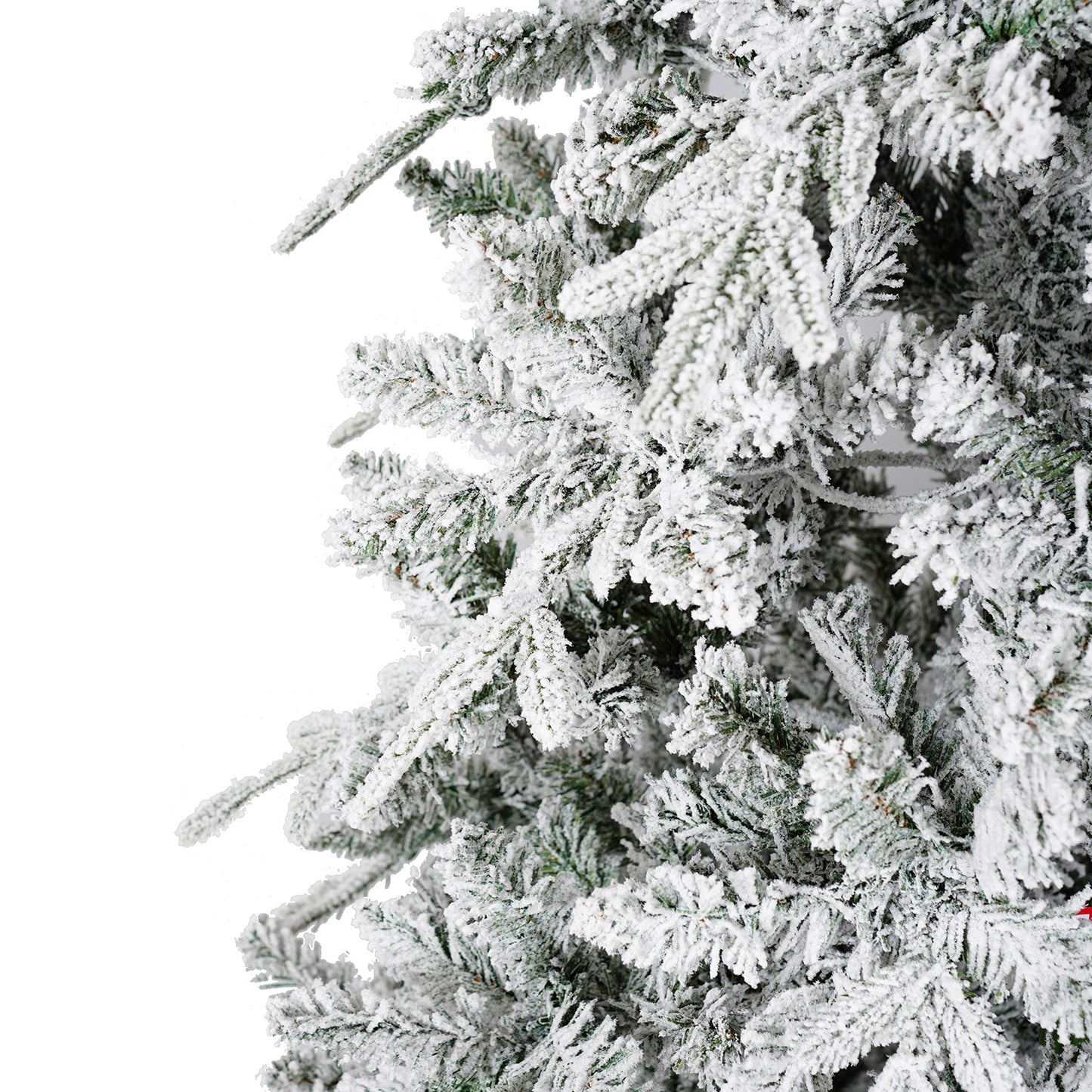 Qunler 9ft Pre-Lit Snow Flocked Artificial PE+PVC Christmas Tree with 450 Warm White 8 Modes LED Lights, Green